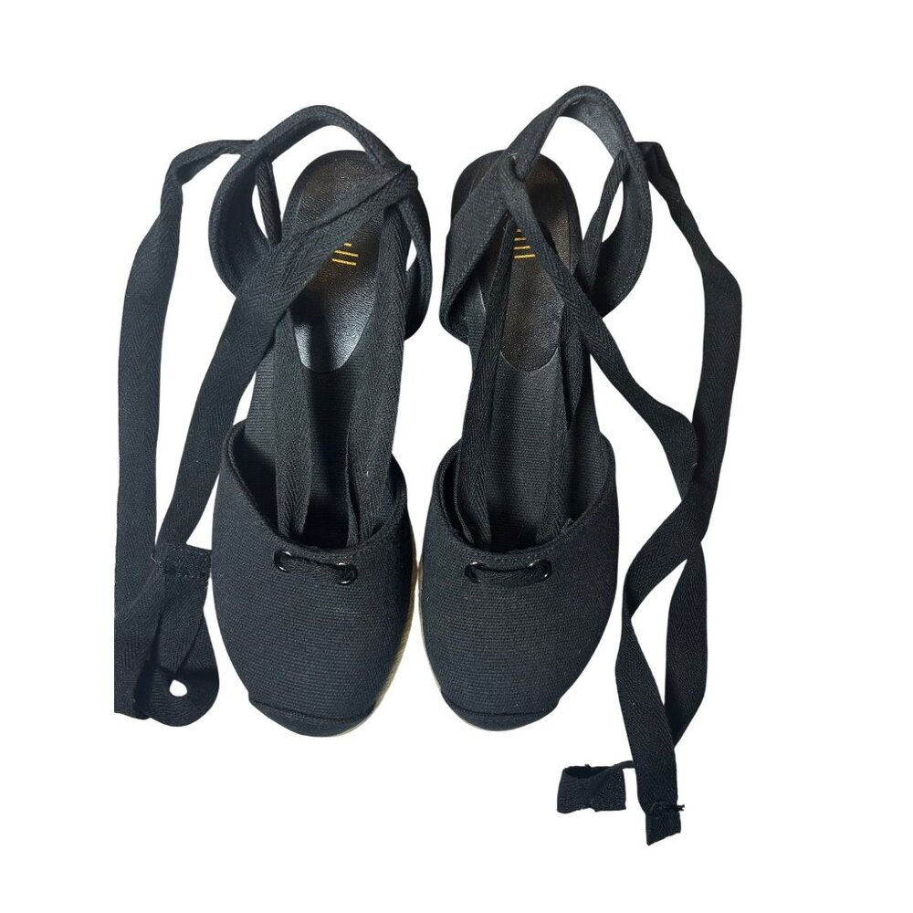 J. Jill Black Canvas Espadrille Wedge Summer Sandals Women’s 10 Beachy Boho